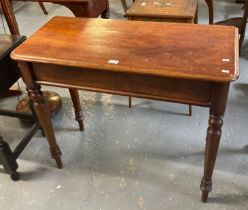 Victorian mahogany side table, the curved moulded top above tapering baluster turned legs. (B.P. 21%