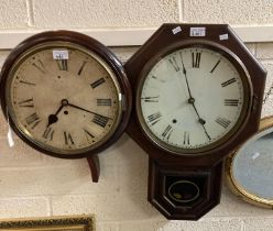 19th century mahogany cased school type single train fusee wall clock with painted Roman face. The