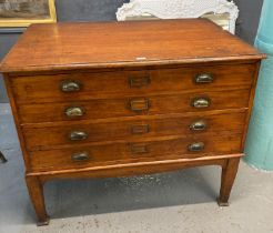 Early 20th century oak four drawer plan chest on stand. (B.P. 21% + VAT)
