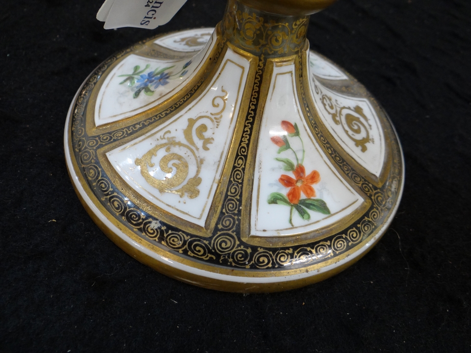 Victorian Bohemian glass overlay trumpet vase with hand painted painted panels of flowers and - Image 2 of 9