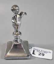 Vintage chrome plated car mascot in the form of a golfer with his golf bag and club. 8.5cm high