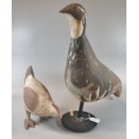 Folk Art style, a metal and painted decoy French Partridge on later stand together with another