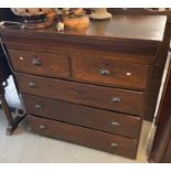 19th century oak straight front chest of two short three long drawers with later metal handles. (B.