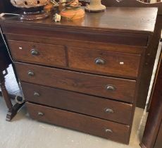 19th century oak straight front chest of two short three long drawers with later metal handles. (B.