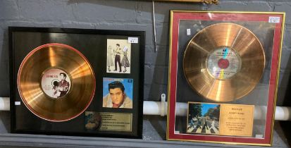 Two framed gold discs to include: The Beatles Abby Road, 'In Recognition of its World Wide Success',