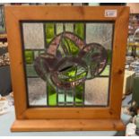 Stained glass and leaded window in pine frame. (B.P. 21% + VAT)
