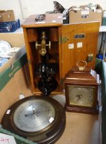 Lacquered brass and enamelled monocular microscope in original box with retailer's label 'Clarkson's