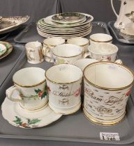 Tray of 19th century mainly Coalport porcelain mugs, one in particular marked 'William Taylor 1862'.