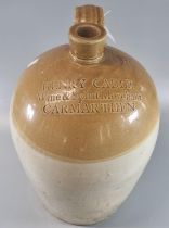 Late 19th century two tone stoneware flagon, Henry Cadle Wine and Spirit Merchant Carmarthen. (B.