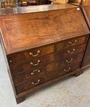 George III mahogany fall front bureau, the interior revealing inlaid designs, drawers etc. above