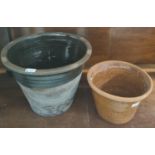 Vintage terracotta dairy pan together with another terracotta pan. (2) (B.P. 21% + VAT)