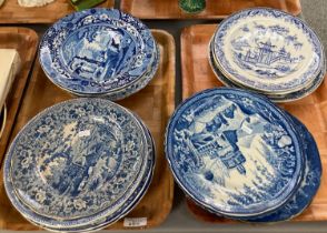 Collection of 19th century blue and white Swansea transfer printed pottery plates, varying designs