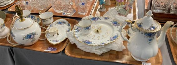 Two trays of Royal Albert bone china 'Moonlight Rose' design items to include: teapot, cups,