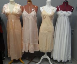 Collection of ladies vintage negligees to include: a wedding negligee set with lace detail,