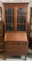 Early 20th century mahogany astragal glazed two door bureau bookcase. (B.P. 21% + VAT)