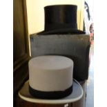 Vintage hat box containing a Henry Heath Ltd fur felt top hat, together with a grey Woodrow of