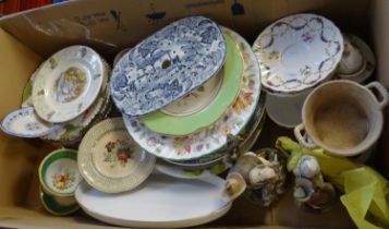 Box of china to include: Royal Worcester 'Foxglove' cups and saucers, miniature teapot, various 19th