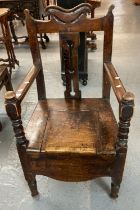 19th century stained elm and beech commode armchair. (B.P. 21% + VAT)