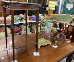 Collection of furnishing items to include: Victorian piano stool, brass stick/umbrella stand