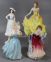 Four Royal Doulton bone china figurines to include: 'Pretty Ladies Margaret', 'Enchantment', 'Amy'