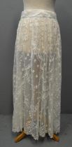 Antique crewel work embroidered and handmade lace panelled tulle under skirt. (B.P. 21% + VAT)