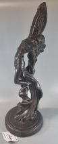 Bronzed Austin Sculpture, Art Nouveau design figure of a lady with long flowing hair on circular