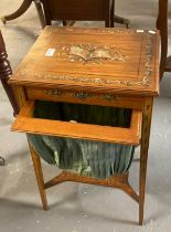 Edwardian single drawer ladies workbox with hand painted floral, foliate and other decoration