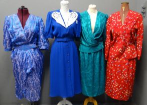 Collection of 1980's vintage fashion to include: Parigi blue shirt dress with belt, Berkertex