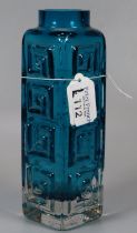Whitefriars kingfisher blue Greek key vase. 20.5cm approx. (B.P. 21% + VAT) Two noticeable chips