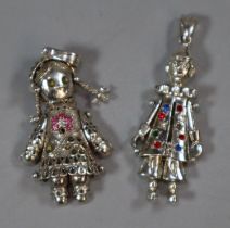 Silver articulated rag doll together with an articulated white metal clown. (B.P. 21% + VAT)