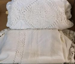 Two good quality vintage linen and crochet tablecloths. (2) (B.P. 21% + VAT)