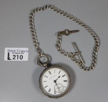 Silver key wind open faced lever pocket watch with Roman face marked 'Bisley H Munt, Haverfordwest