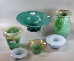 Collection of mainly Monart Scottish glass items to include: vases and bowls, the tallest vase