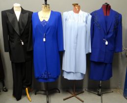 Collection of Frank Usher vintage 80's ladies clothing to include: pale blue long jacket with