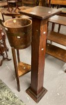 Early 20th century R Lister & Co. oak coopered and metal banded barrel on stand together with a