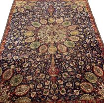 Vintage blue ground Persian Tabriz carpet, having Shah Safi designs. 330 x 232cm approx. (B.P. 21% +