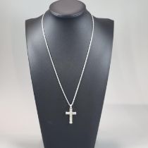 18ct white gold chain with 9ct white gold crucifix and diamond pendant. 45cm long approx. 10g