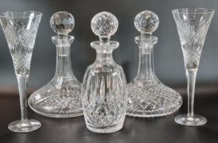 Collection of Waterford Crystal items to include: pair of champagne flutes of conical form, two