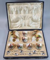 Royal Worcester set of six demi-tasse cups and saucers hand painted with pheasants. Signed R
