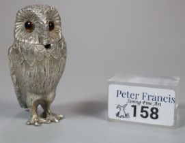 Queen Elizabeth II silver novelty mustard pot in the form of an owl, by William Comyns, London,