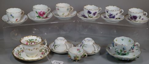 Collection of Meissen and other continental porcelain cups and saucers of floral designs