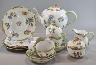 Herend Hungary, a porcelain part dinner and tea service, in the 'Queen Victoria' pattern depicting