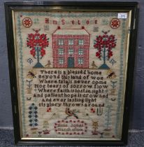 Late Victorian Welsh tapestry Sampler with English text,"There is a blessed home"etc, by Sissie