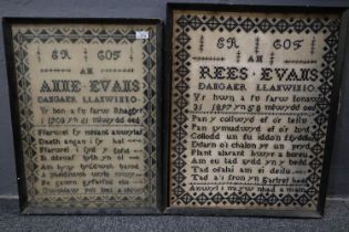 Two Welsh language memorial Samplers dated 1897 and 1903, relating to the Evans family of Llanwinio.