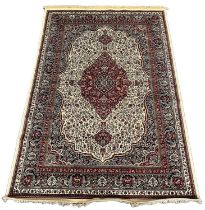 Ivory ground full pile Kashmir rug with traditional floral medallion designs. 230 x 160cm approx. (