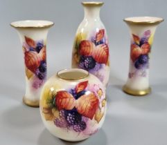 Collection of Royal Worcester porcelain vases, all hand painted with Autumnal berries and leaves, by