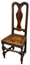 17th Century oak side chair or back stool with double arched splat back moulded seat on turned under