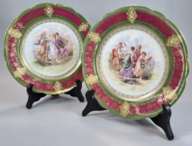 After Angelica Kauffmann, pair of continental cabinet plates, one depicting three maidens with