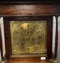 18th Century oak 8 day longcase clock, having moulded cornice above square aperture flanked by