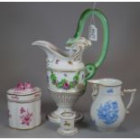 Collection of Herend Hungary porcelain items to include: ewer style jug with double snake handle,